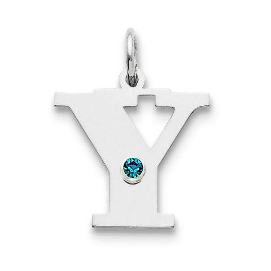 Million Charms 925 Sterling Silver Rhod-Plated Alphabet Letter Initial Y Personalized With Birthday Month Colored Stone Charm