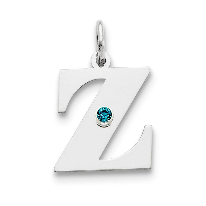 Million Charms 925 Sterling Silver Rhod-Plated Alphabet Letter Initial Z Personalized With Birthday Month Colored Stone Charm
