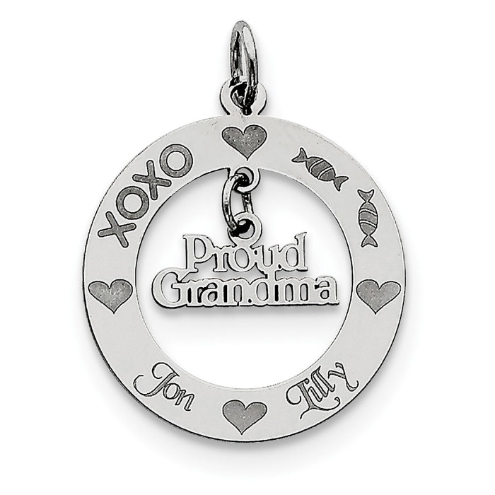 Million Charms 925 Sterling Silver Rhodium-Plated Personalizable Proud Grandma Charm