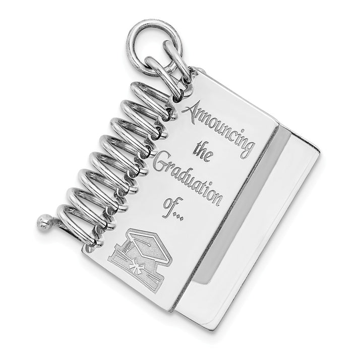 Million Charms 925 Sterling Silver Rhodium-Plated Personalizable Graduation Book Charm