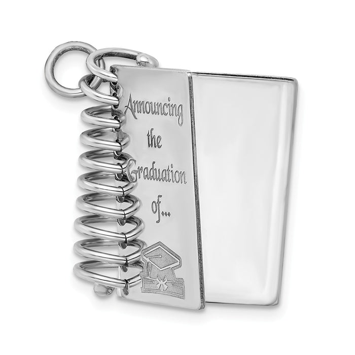 Million Charms 925 Sterling Silver Rhodium-Plated Personalizable Graduation Book Charm