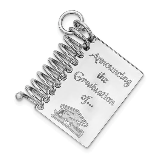 Million Charms 925 Sterling Silver Rhodium-Plated Personalizable Graduation Book Charm
