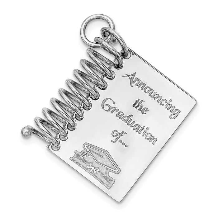Million Charms 925 Sterling Silver Rhodium-Plated Personalizable Graduation Book Charm