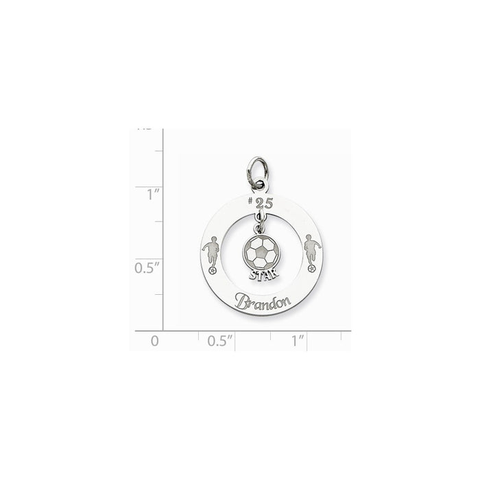 Million Charms 925 Sterling Silver Rhodium-Plated Personalizable Sports Soccer Star Charm
