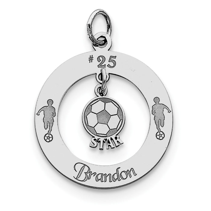 Million Charms 925 Sterling Silver Rhodium-Plated Personalizable Sports Soccer Star Charm