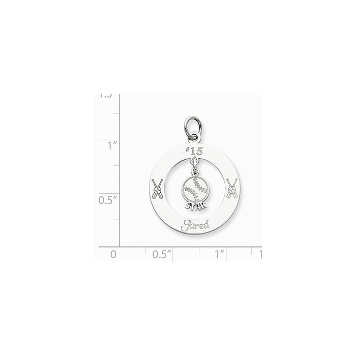 Million Charms 925 Sterling Silver Rhodium-Plated Personalizable Sports Baseball Star Charm