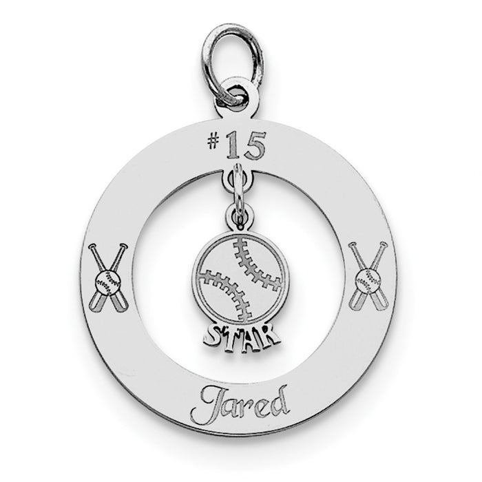 Million Charms 925 Sterling Silver Rhodium-Plated Personalizable Sports Baseball Star Charm
