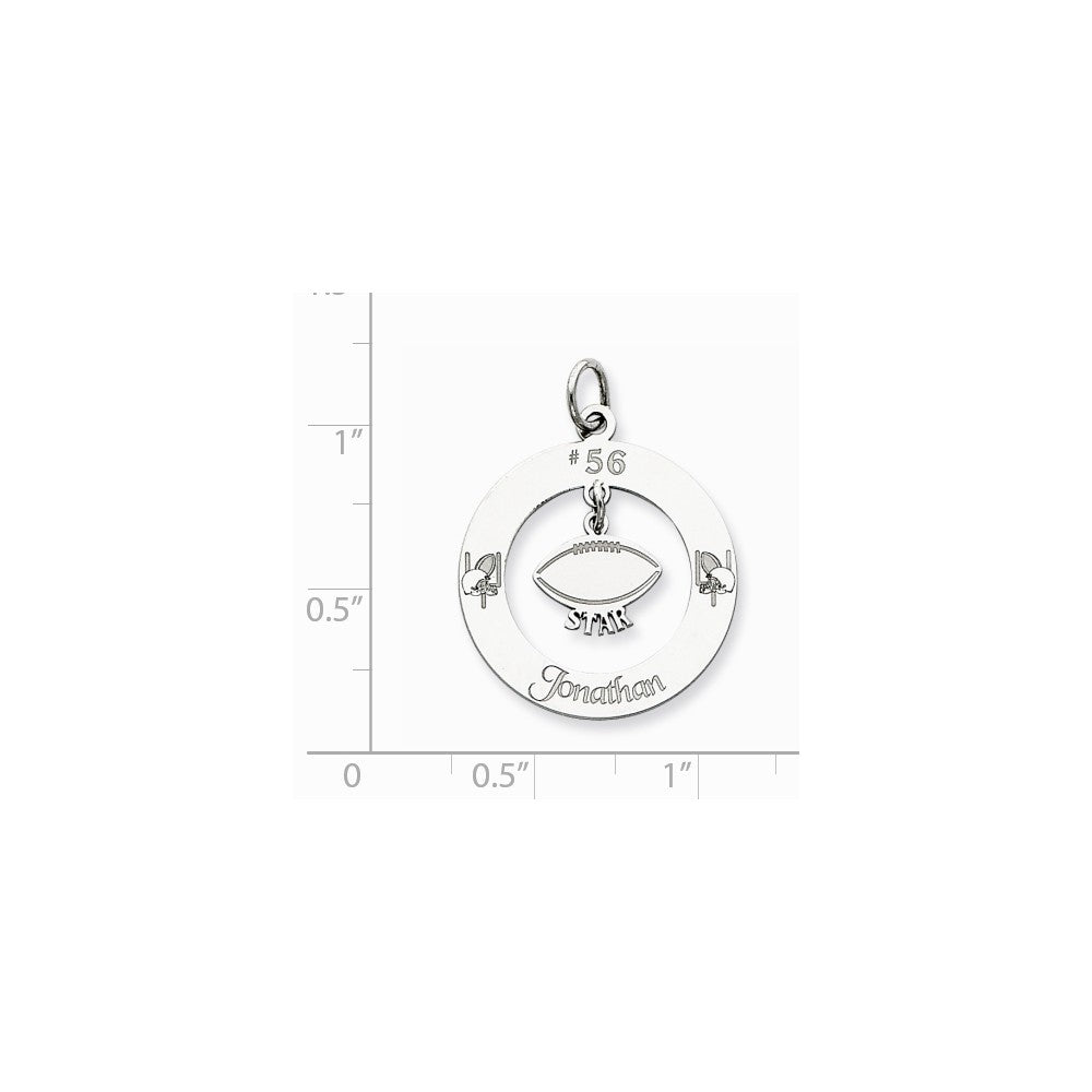 Million Charms 925 Sterling Silver Rhodium-Plated Personalizable Sports Football Star Charm