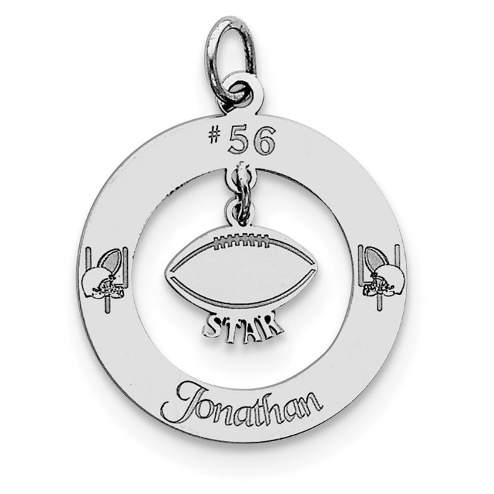 Million Charms 925 Sterling Silver Rhodium-Plated Personalizable Sports Football Star Charm