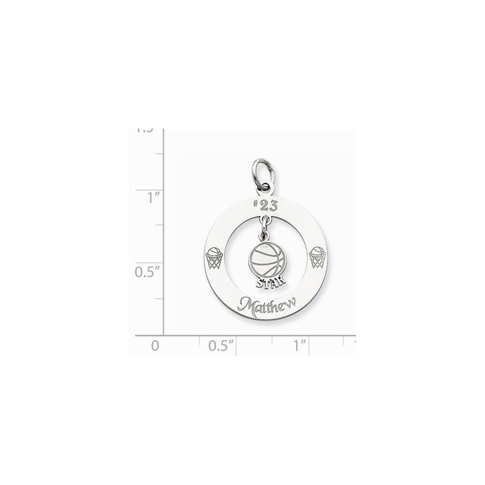 Million Charms 925 Sterling Silver Rhodium-Plated Personalizable Sports Basketball Star Charm