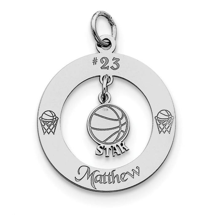 Million Charms 925 Sterling Silver Rhodium-Plated Personalizable Sports Basketball Star Charm