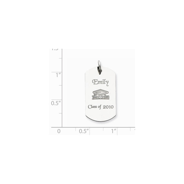 Million Charms 925 Sterling Silver Rhodium-Plated Personalizable Graduation Dog Tag Charm