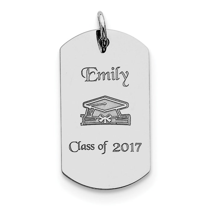 Million Charms 925 Sterling Silver Rhodium-Plated Personalizable Graduation Dog Tag Charm