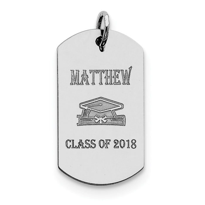 Million Charms 925 Sterling Silver Rhodium-Plated Personalizable Graduation Dog Tag Charm