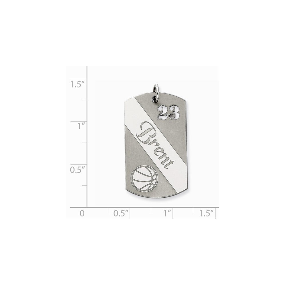 Million Charms 925 Sterling Silver Rhodium-Plated Personalizable Sports Basketball Dogtag Charm