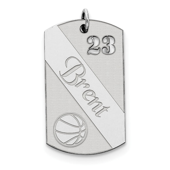 Million Charms 925 Sterling Silver Rhodium-Plated Personalizable Sports Basketball Dogtag Charm