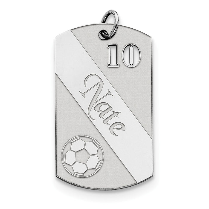 Million Charms 925 Sterling Silver Rhodium-Plated Personalizable Sports Soccer Ball Dogtag Charm