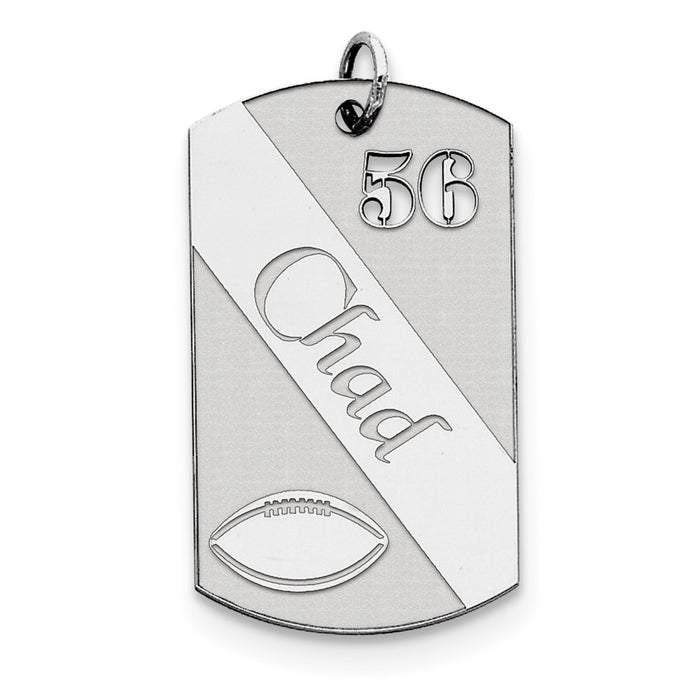 Million Charms 925 Sterling Silver Rhodium-Plated Personalizable Sports Football Dogtag Charm