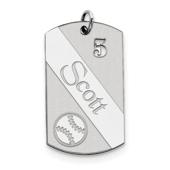 Million Charms 925 Sterling Silver Rhodium-Plated Personalizable Sports Baseball Dogtag Charm