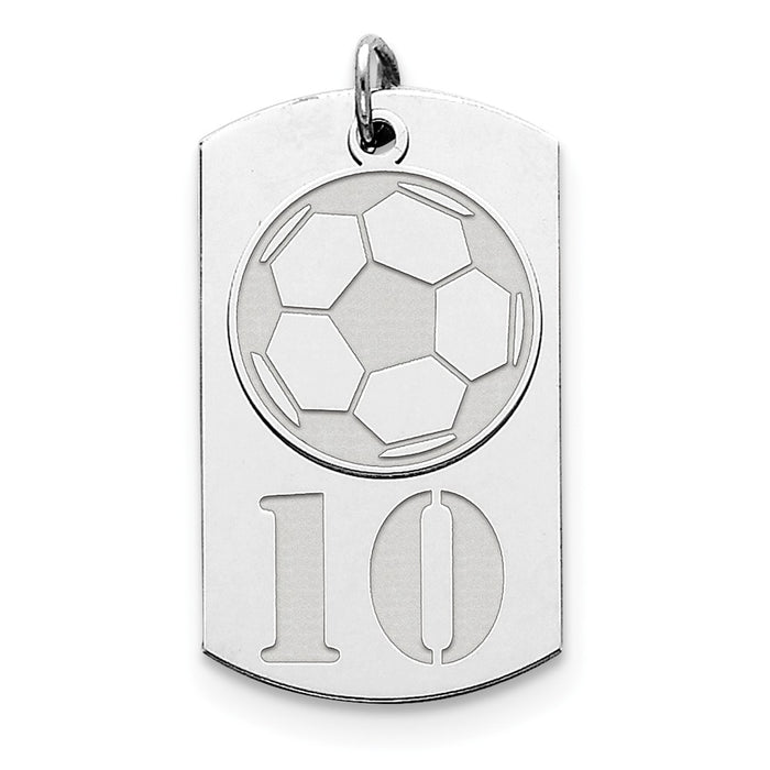 Million Charms 925 Sterling Silver Rhod-Plated Personalizable 2-Piece Sports Soccer Dogtag Charm