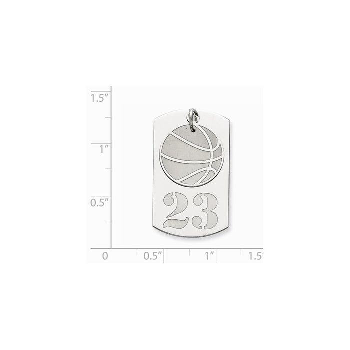 Million Charms 925 Sterling Silver Rh-Plt Personalizable 2-Piece Sports Basketball Dogtag Charm