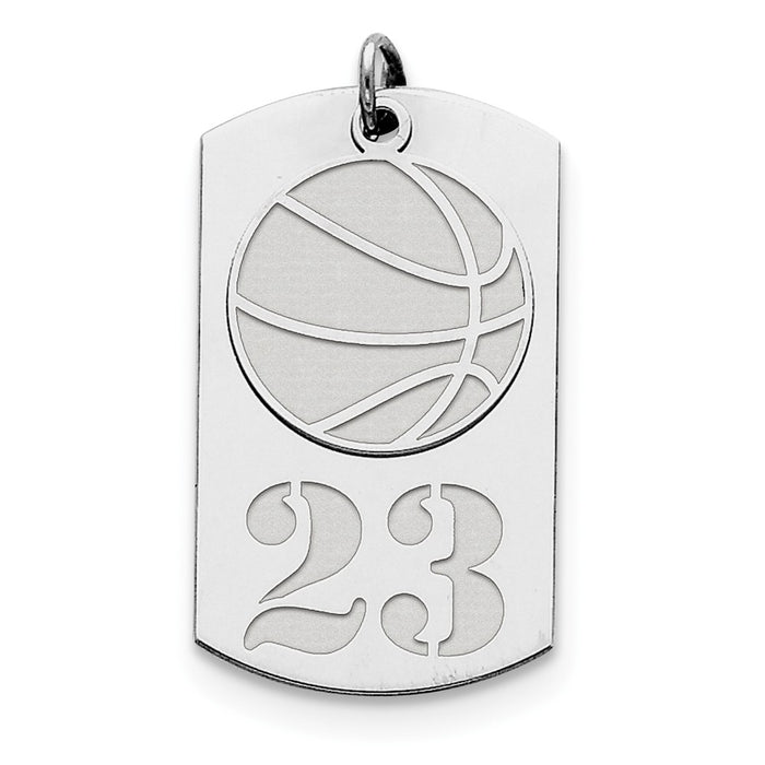Million Charms 925 Sterling Silver Rh-Plt Personalizable 2-Piece Sports Basketball Dogtag Charm