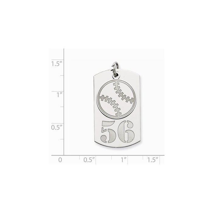Million Charms 925 Sterling Silver Rhod-Plated Personalizable 2-Piece Sports Baseball Dogtag Charm