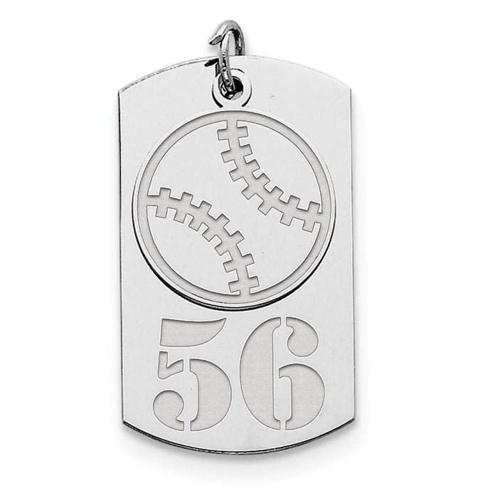 Million Charms 925 Sterling Silver Rhod-Plated Personalizable 2-Piece Sports Baseball Dogtag Charm
