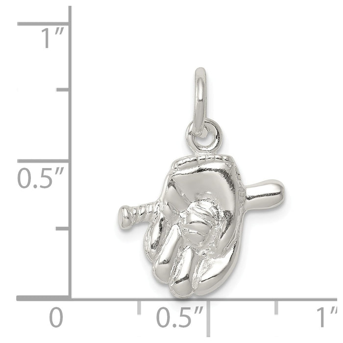 Million Charms 925 Sterling Silver Sports Baseball Glove & Bat Charm