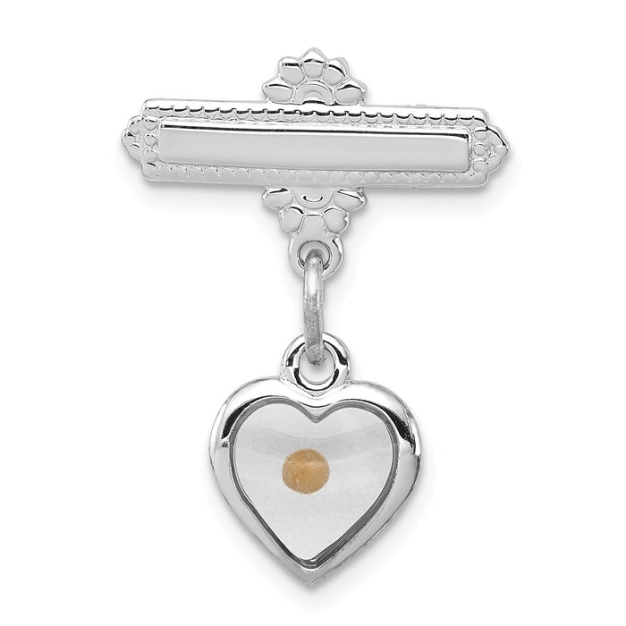 925 Sterling Silver Rhodium-plated Polished Heart with Epoxy Mustard Seed Pin