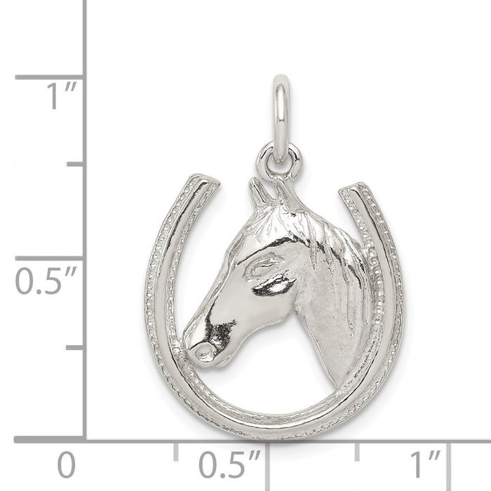 Million Charms 925 Sterling Silver Horseshoe With Horse Head Pendant
