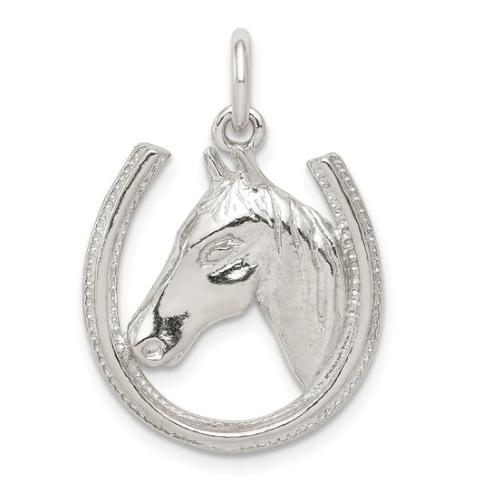 Million Charms 925 Sterling Silver Horseshoe With Horse Head Pendant