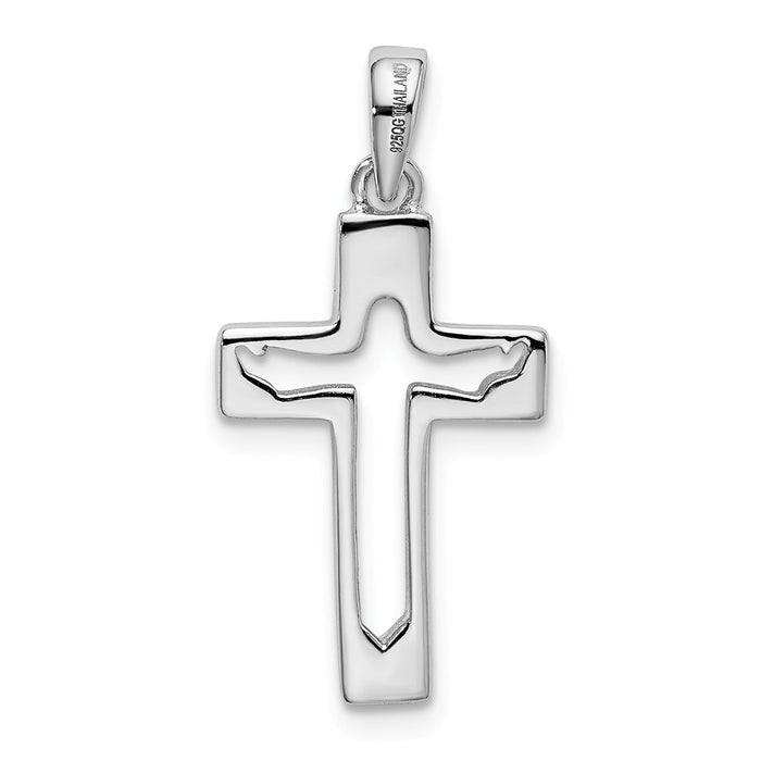 Million Charms 925 Sterling Silver Rhodium-Plated Jesus Cut-Out Relgious Cross Pendant