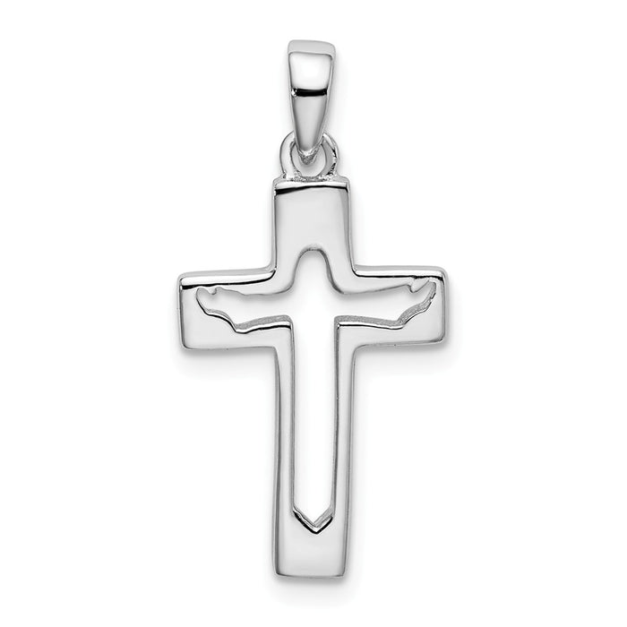 Million Charms 925 Sterling Silver Rhodium-Plated Jesus Cut-Out Relgious Cross Pendant