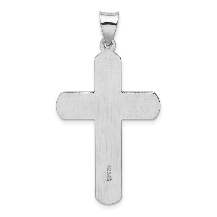 Million Charms 925 Sterling Silver Rhodium-Plated Textured & Polished Relgious Cross Pendant