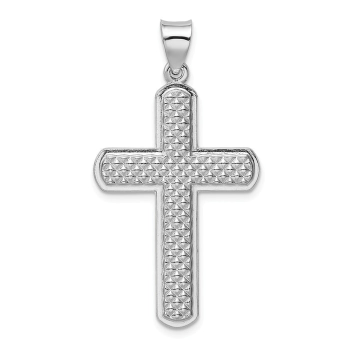 Million Charms 925 Sterling Silver Rhodium-Plated Textured & Polished Relgious Cross Pendant