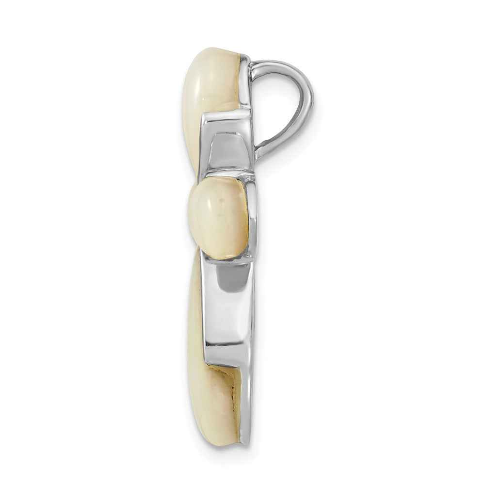 Million Charms 925 Sterling Silver Rhodium-Plated Mother Of Pearl Relgious Cross Chain Slide