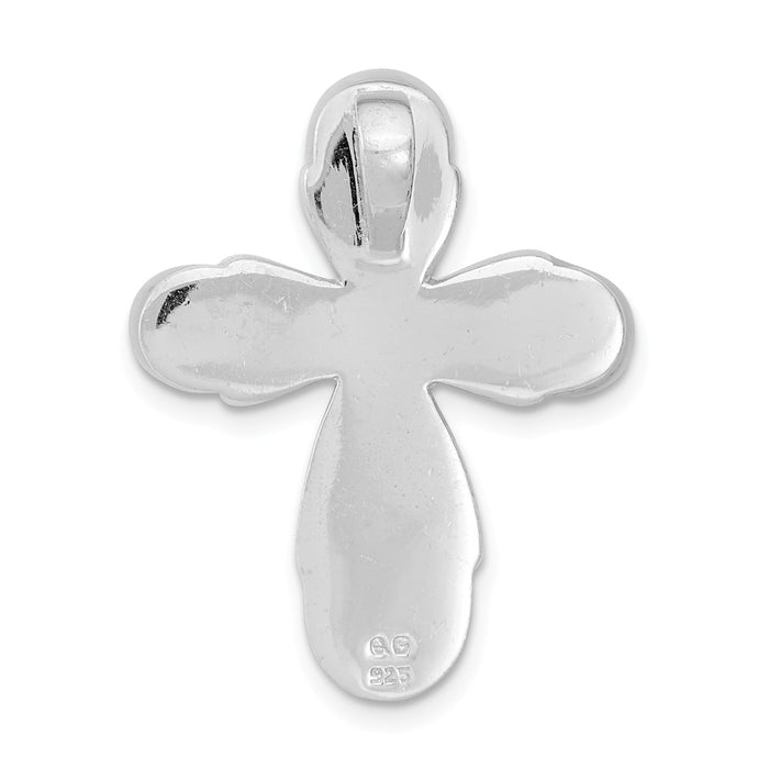 Million Charms 925 Sterling Silver Rhodium-Plated Mother Of Pearl Relgious Cross Chain Slide