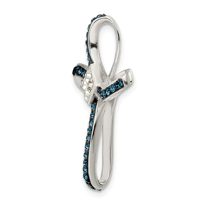 Million Charms 925 Sterling Silver Blue/White Crystal Relgious Cross Slide