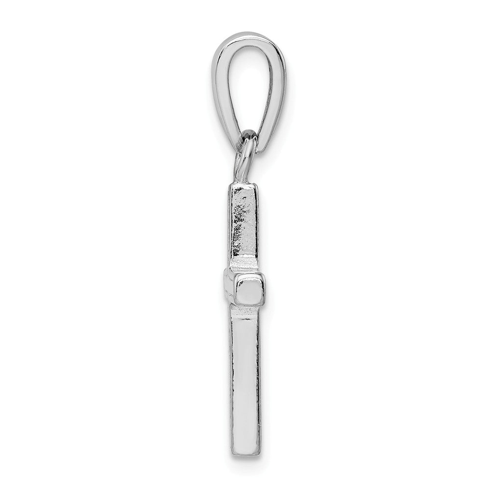 Million Charms 925 Sterling Silver Rhodium-Plated White Lab Created Opal Relgious Cross Pendant