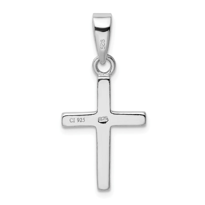 Million Charms 925 Sterling Silver Rhodium-Plated White Lab Created Opal Relgious Cross Pendant