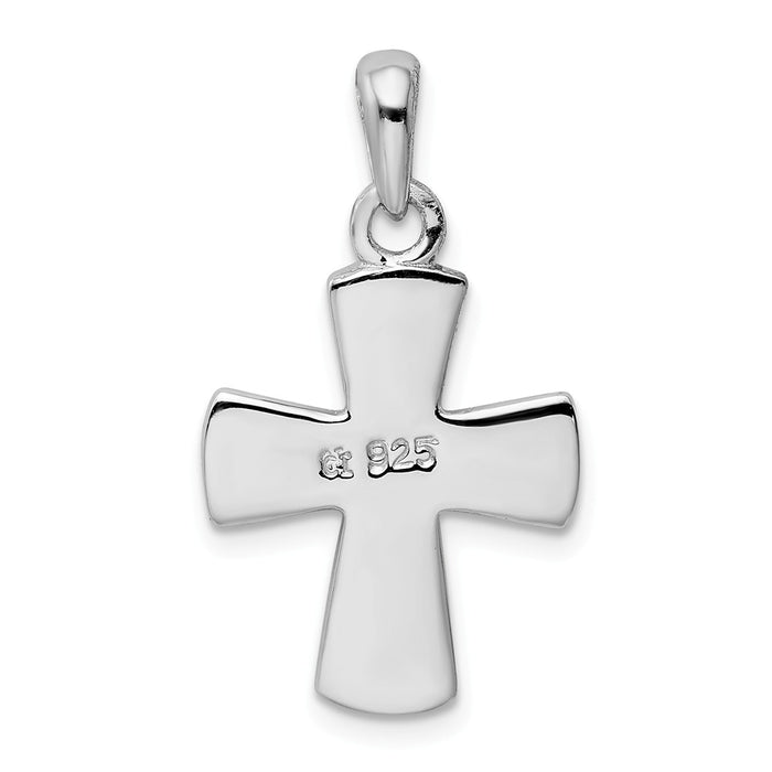 Million Charms 925 Sterling Silver Rhodium-Plated White Lab Created Opal Relgious Cross Pendant