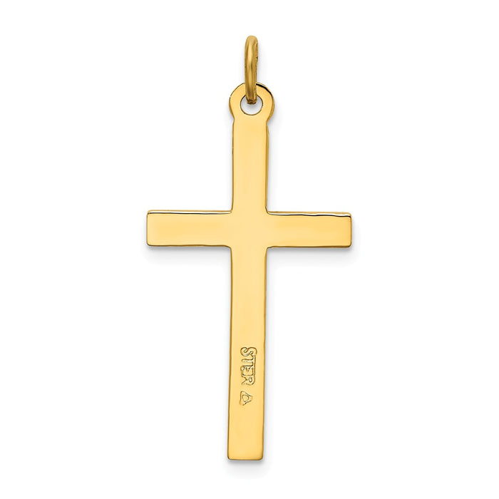 Million Charms 925 Sterling Silver Gold-Plated Polished, Satin Relgious Cross Pendant