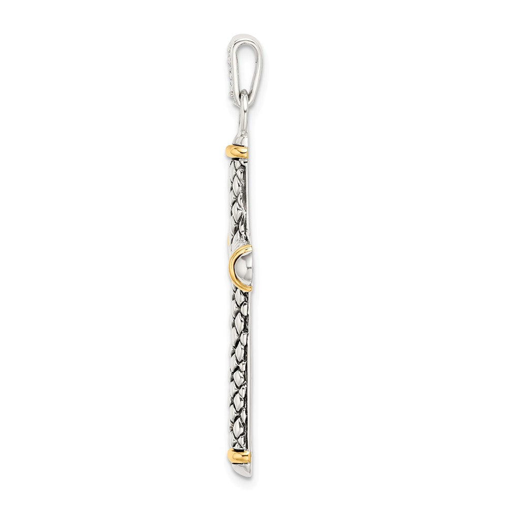 Million Charms Sterling Silver With 14K White Topaz On Bail Antiqued Relgious Cross Pendant