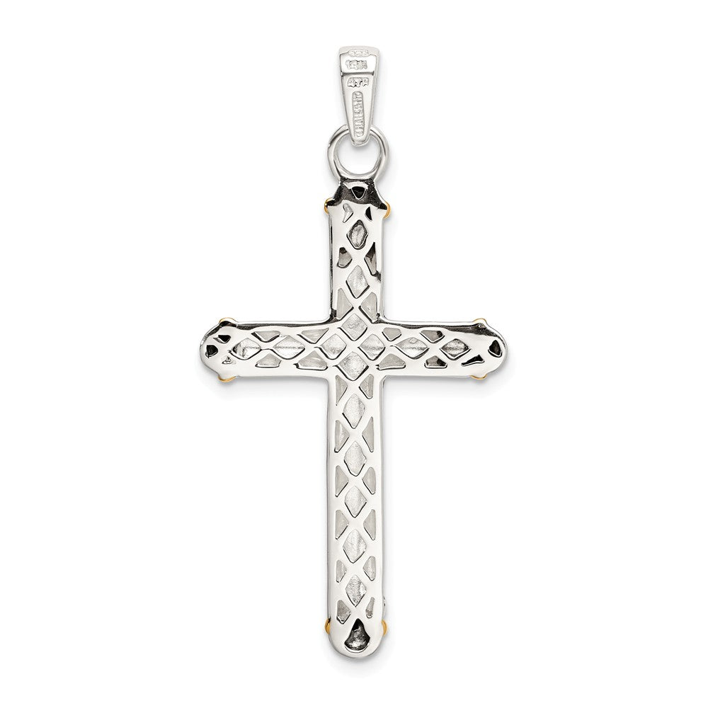 Million Charms Sterling Silver With 14K White Topaz On Bail Antiqued Relgious Cross Pendant