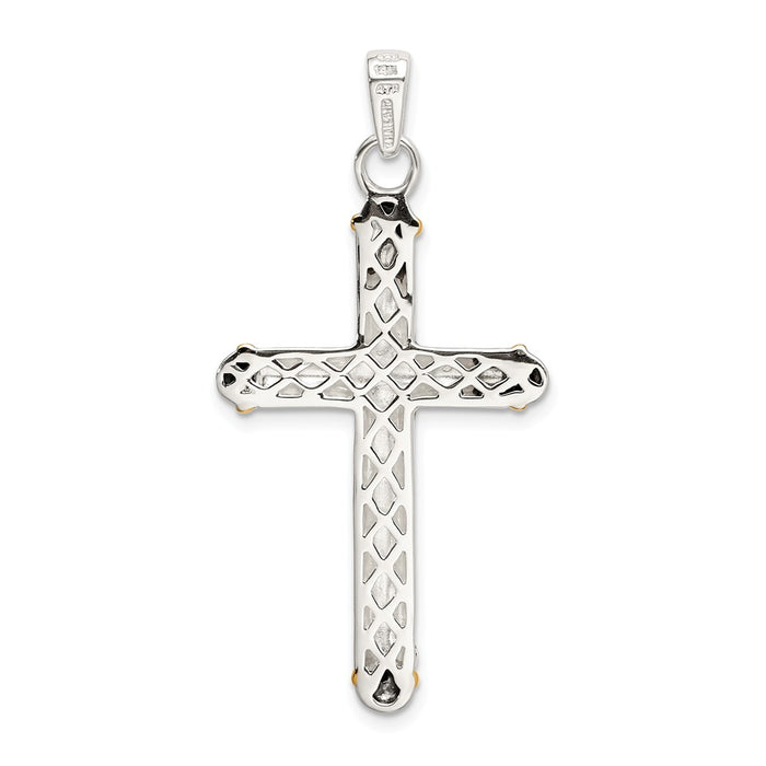 Million Charms Sterling Silver With 14K White Topaz On Bail Antiqued Relgious Cross Pendant