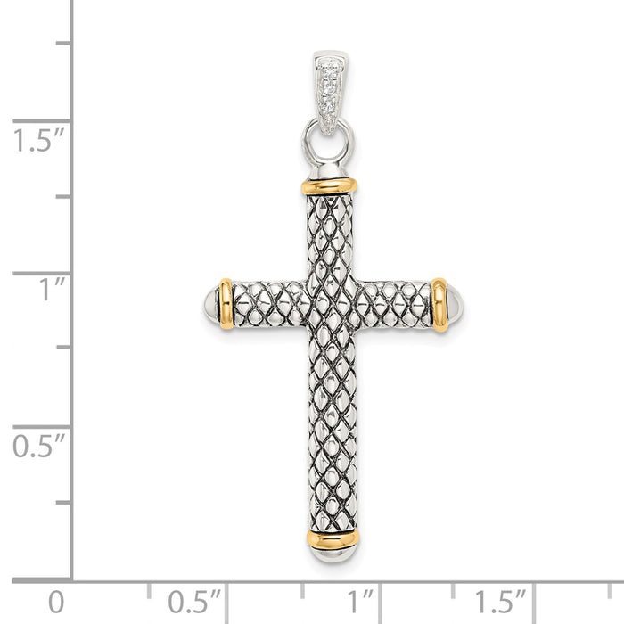 Million Charms Sterling Silver With 14K White Topaz On Bail Antiqued Relgious Cross Pendant