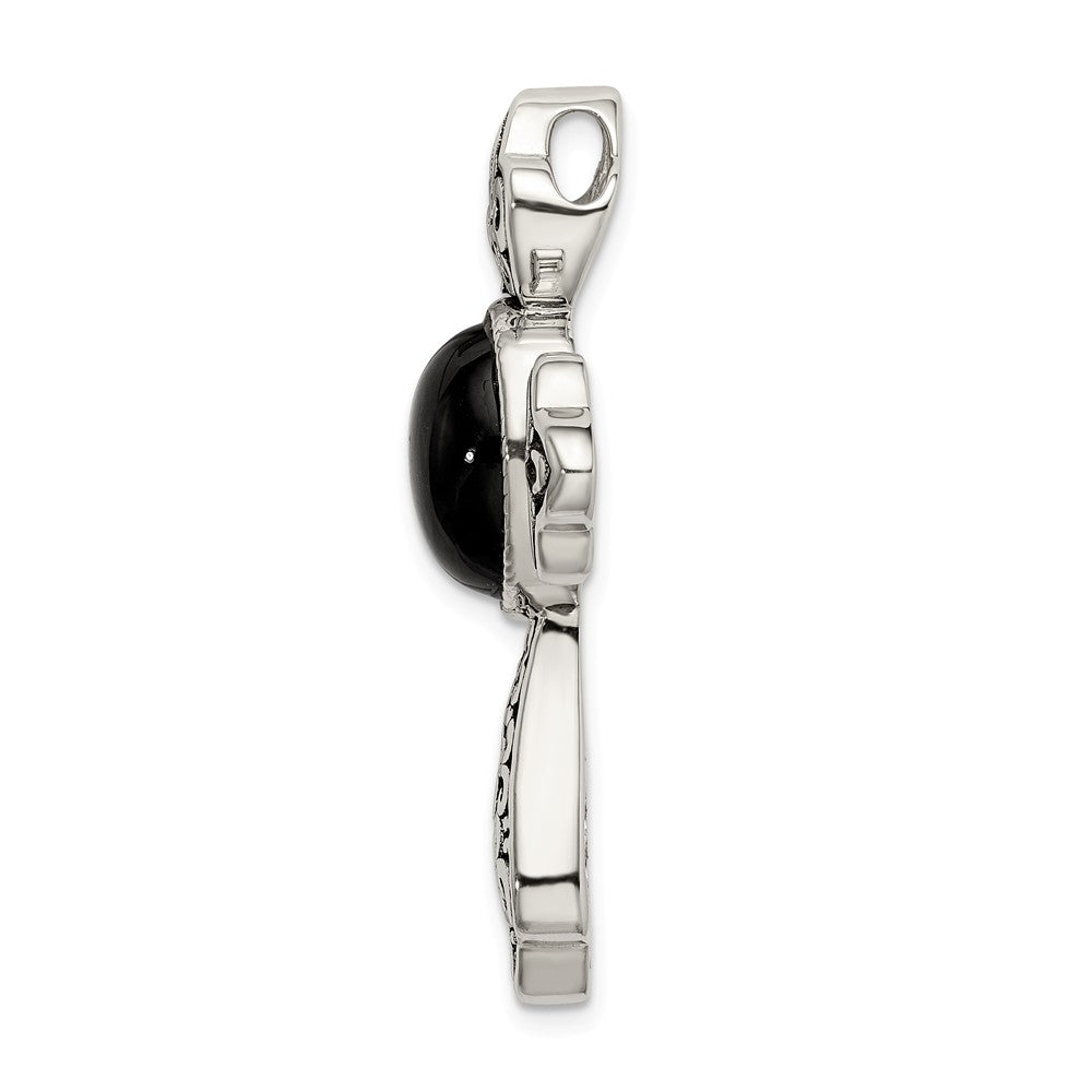 Million Charms 925 Sterling Silver Antiqued Black Onyx Cabochon Relgious Cross Chain Slide