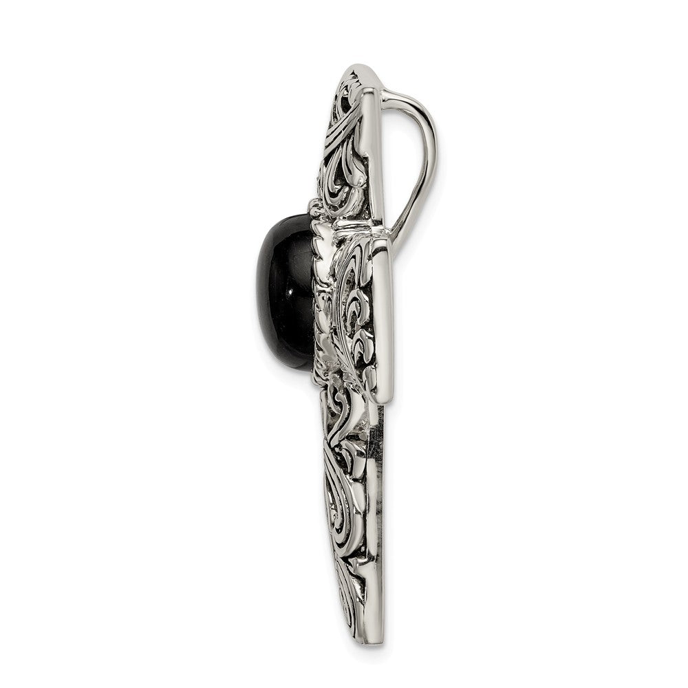 Million Charms 925 Sterling Silver Antiqued Filigree Black Onyx Cabochon Slide