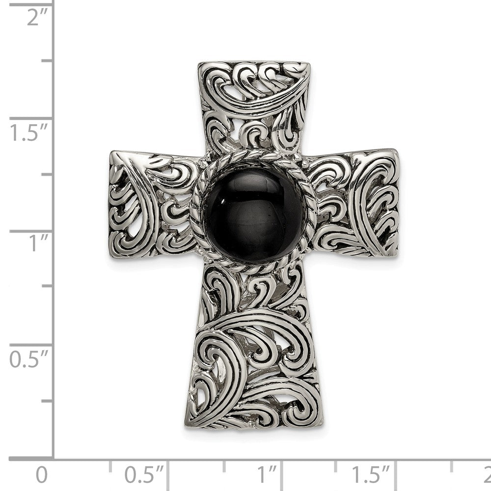 Million Charms 925 Sterling Silver Antiqued Filigree Black Onyx Cabochon Slide